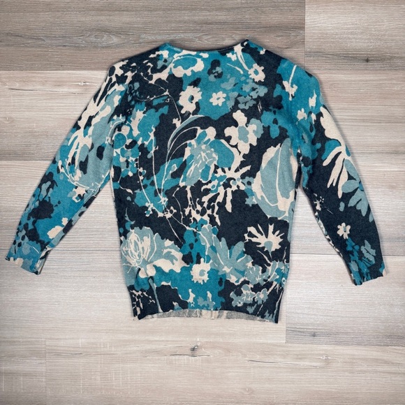 Ann Taylor Blue and Gray Floral Angora Blend Cardigan Sweater, Size XS - Picture 4 of 7